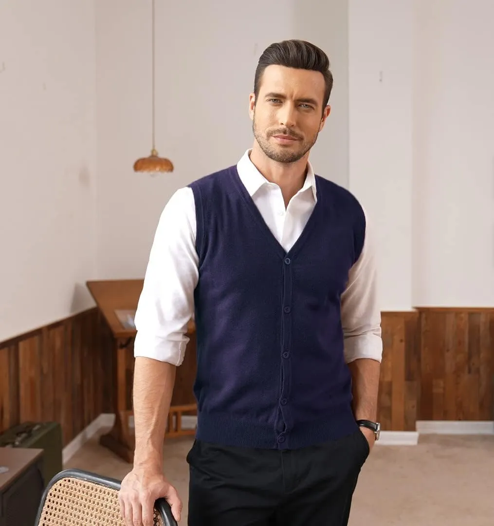 COOFANDY Men's Sweater Vest V Neck Casual Sleeveless Knitted Button Cardigan Vest