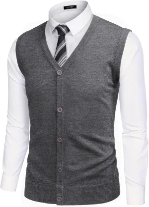 COOFANDY Men's Sweater Vest V Neck Casual Sleeveless Knitted Button Cardigan Vest