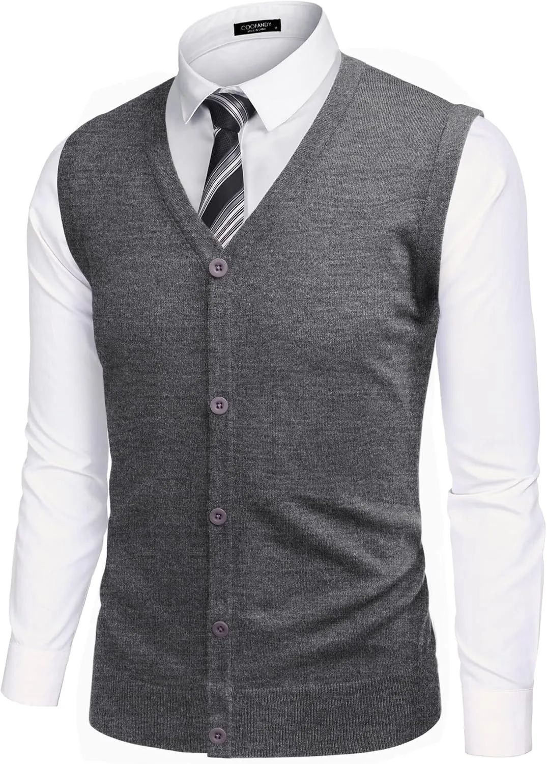 COOFANDY Men's Sweater Vest V Neck Casual Sleeveless Knitted Button Cardigan Vest
