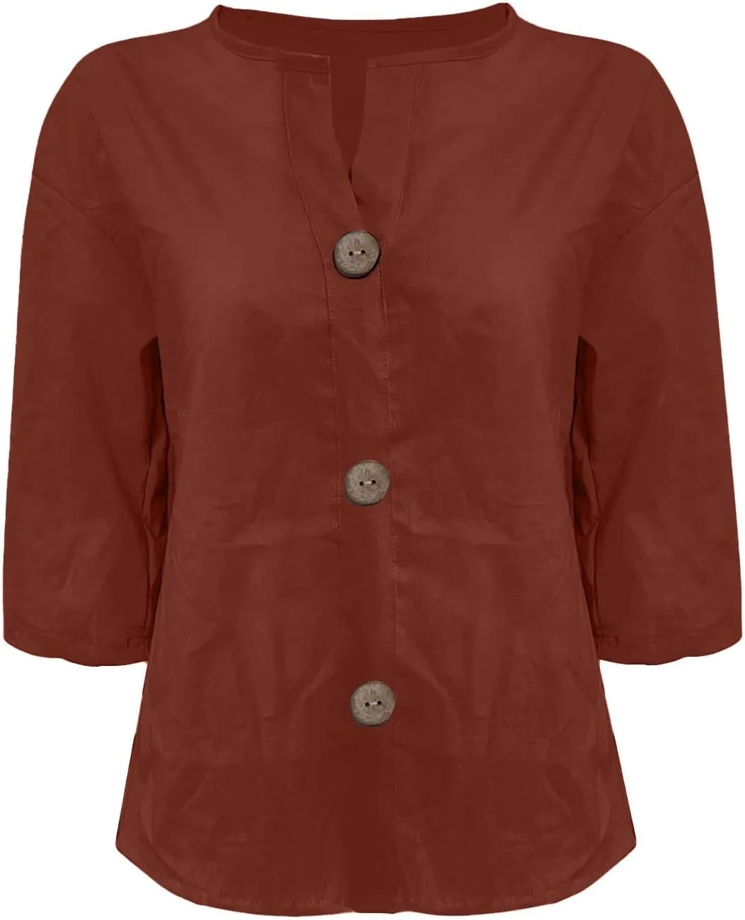 Cotton Linen Shirts for Women 2025 Summer V Neck 3/4 Sleeve Casual Button Down Blouses Vacation Beach Tunic Tops