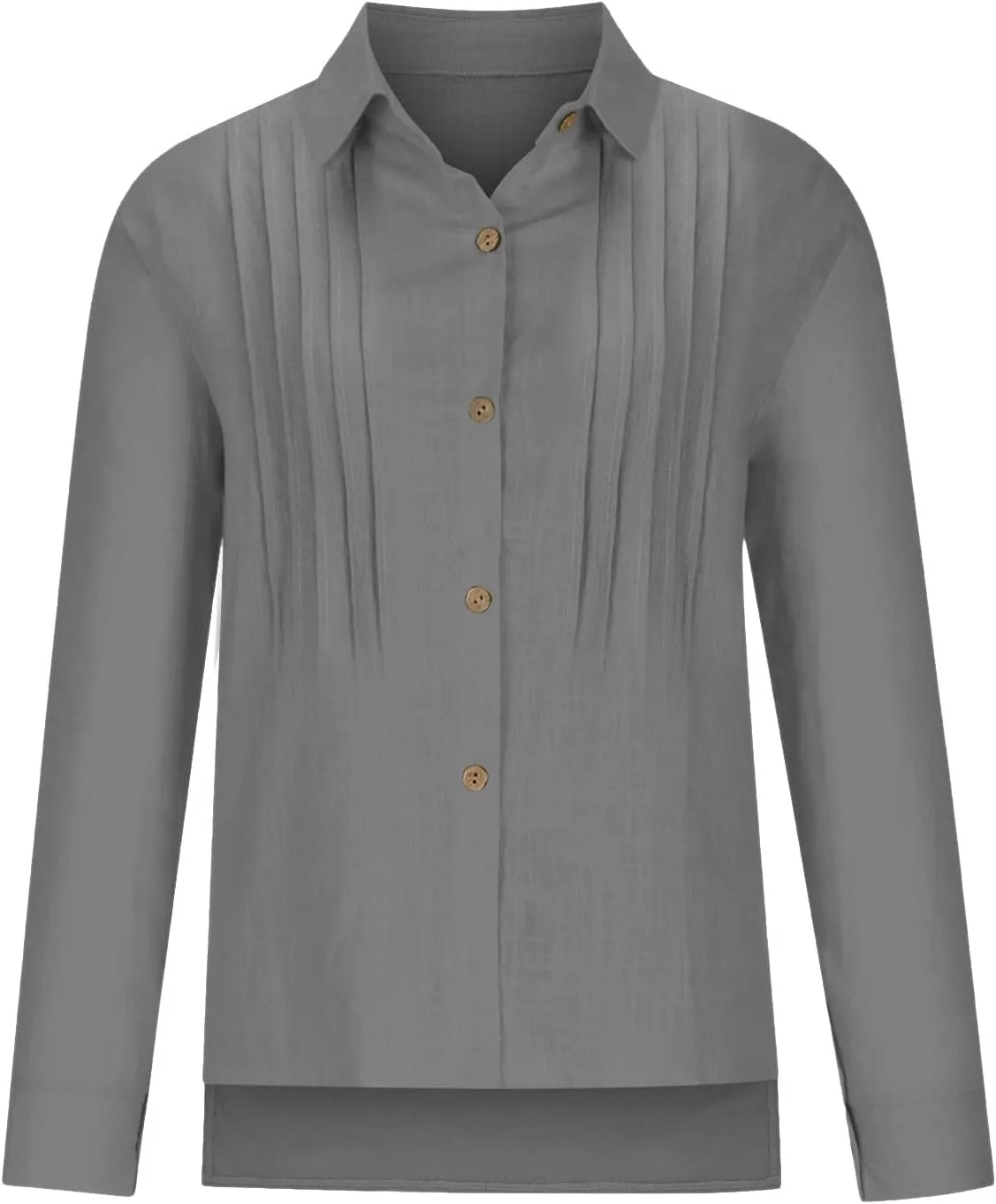 Cotton Linen Shirts for Women Summer Long Sleeve Button Down Shirt Pleated Front Gauze Tops Loose Casual Blouses