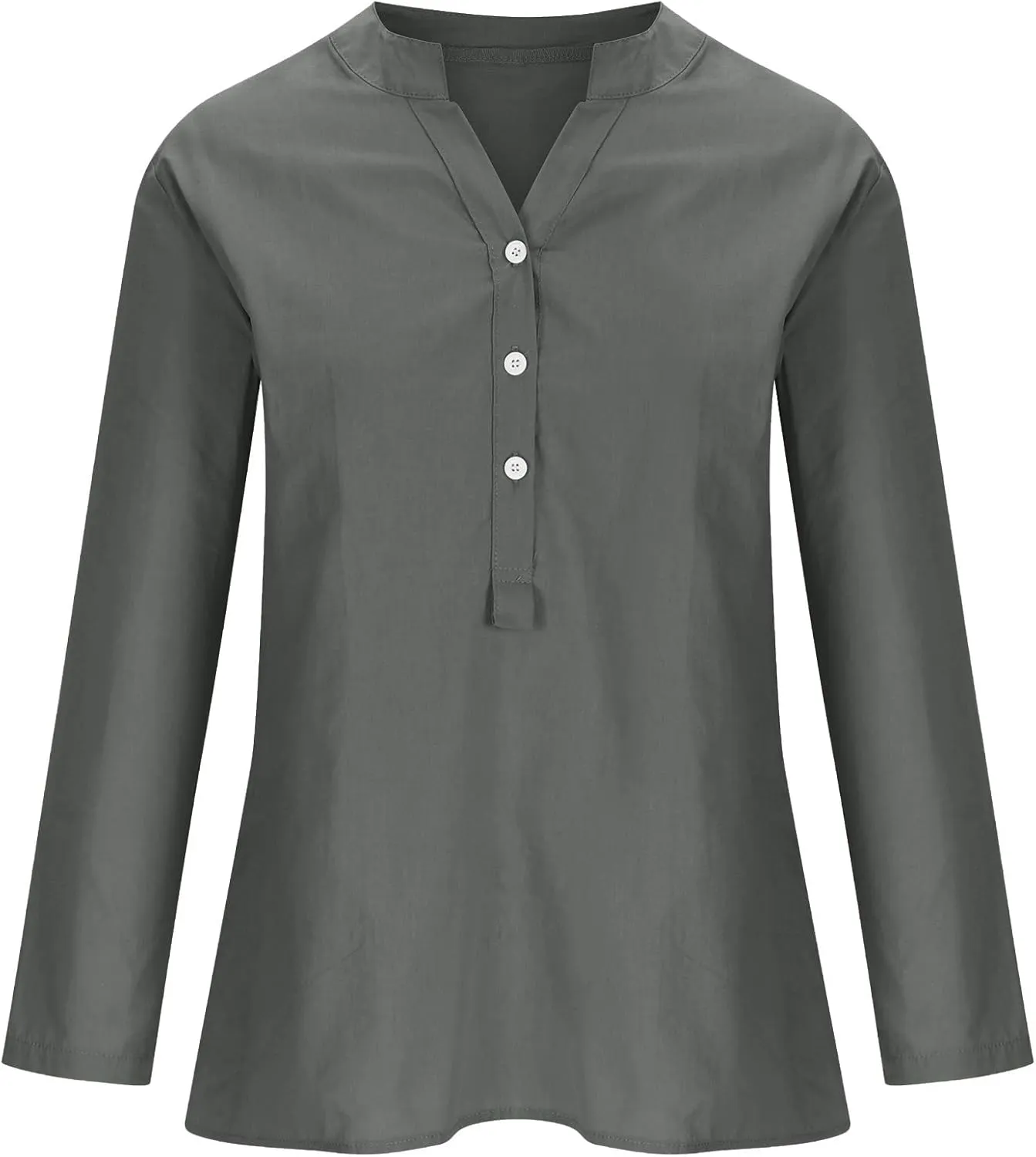 Cotton Linen Shirts for Women,Plus Size Tops Long Sleeve Tshirts,3/4 Length Sleeve Button Down V Neck Dressy Blouses