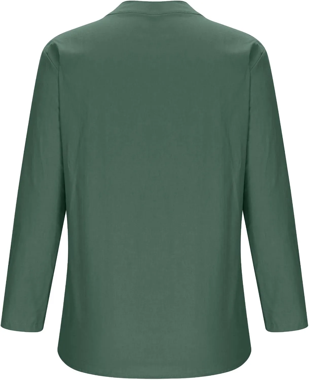 Cotton Linen Shirts for Women,Plus Size Tops Long Sleeve Tshirts,3/4 Length Sleeve Button Down V Neck Dressy Blouses