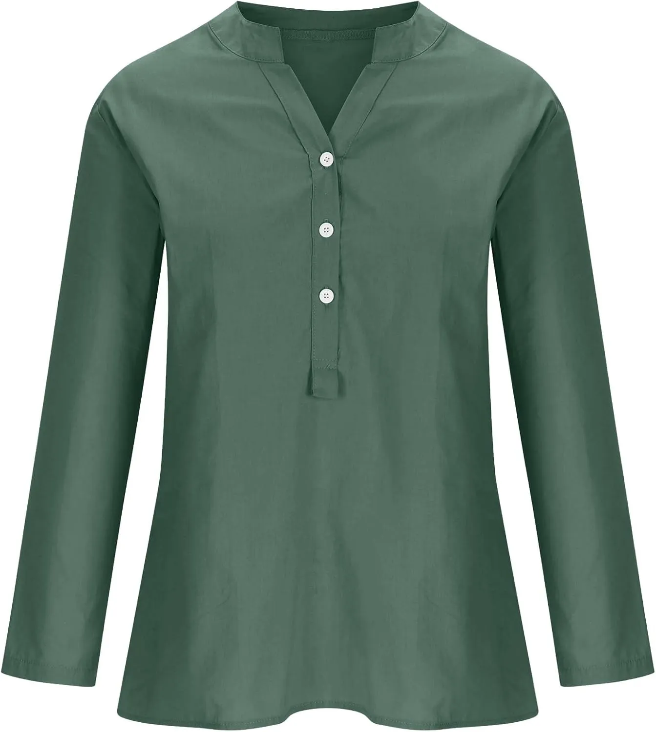 Cotton Linen Shirts for Women,Plus Size Tops Long Sleeve Tshirts,3/4 Length Sleeve Button Down V Neck Dressy Blouses