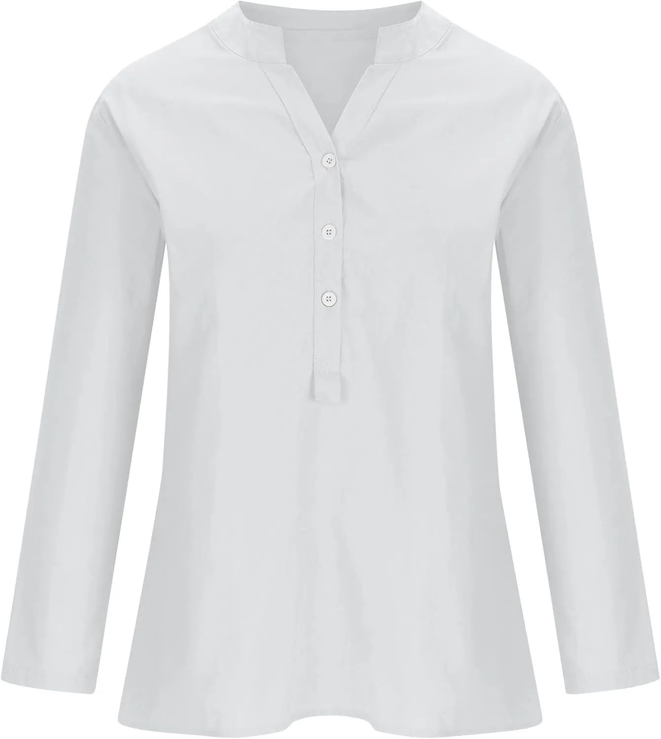 Cotton Linen Shirts for Women,Plus Size Tops Long Sleeve Tshirts,3/4 Length Sleeve Button Down V Neck Dressy Blouses