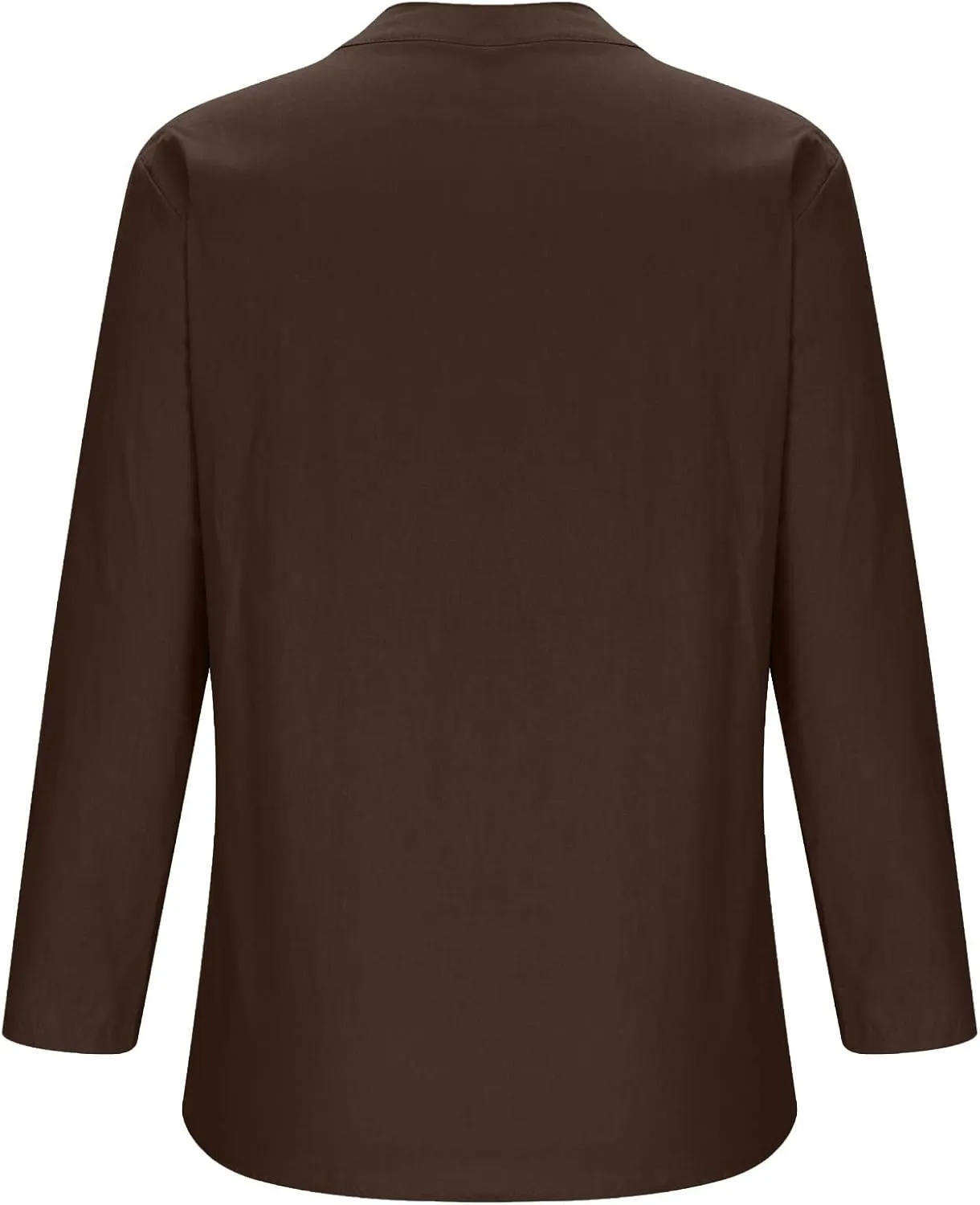Cotton Linen Shirts for Women,Plus Size Tops Long Sleeve Tshirts,3/4 Length Sleeve Button Down V Neck Dressy Blouses