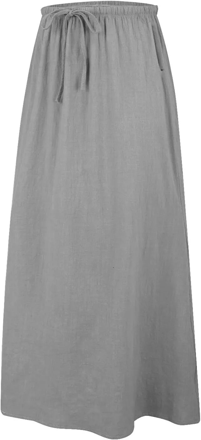 Cotton Linen Skirts for Women Maxi Length Summer Skirts Drawstring Low Rise A-Line Casual Loose Flowy Long Beach Skirt