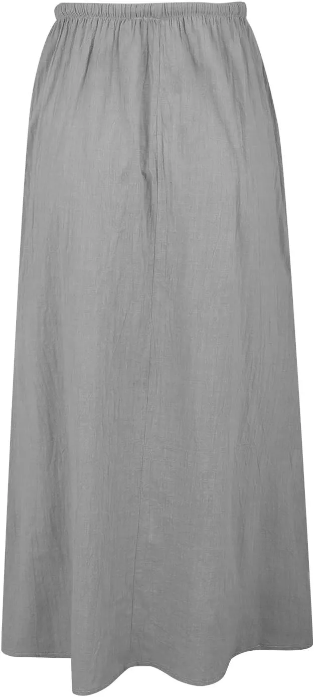 Cotton Linen Skirts for Women Maxi Length Summer Skirts Drawstring Low Rise A-Line Casual Loose Flowy Long Beach Skirt