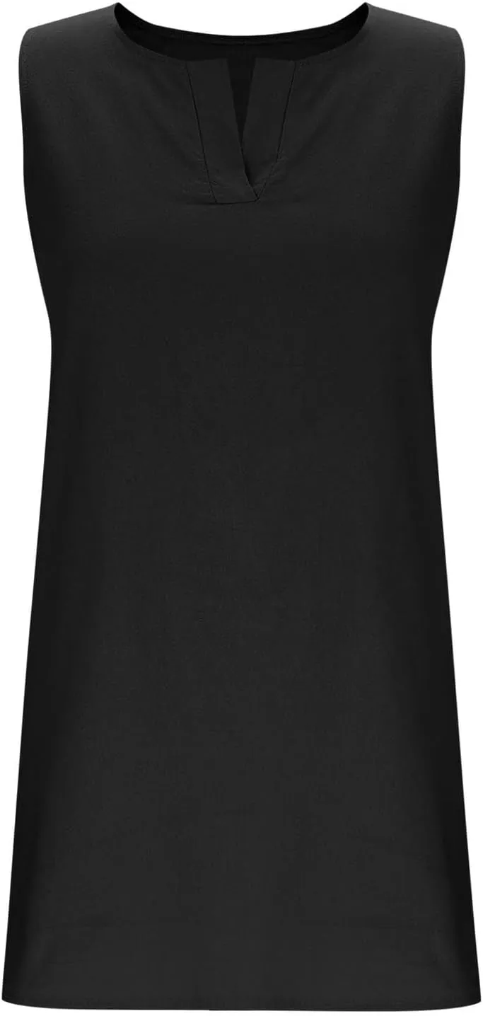 Cotton Linen Tank Dress for Women Sleeveless V Neck Beach Tshirt Sundress 2025 Summer Solid Lightweight Mini Dresses