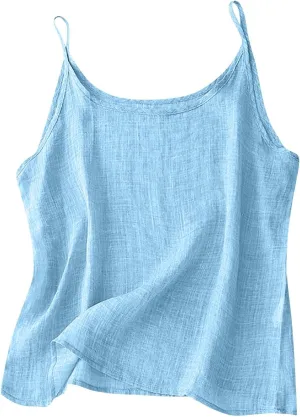 Cotton Linen Tank Top for Women Sleeveless Spaghetti Strap Camisole Summer Beach Vacation Tops Casual Travel Clothes