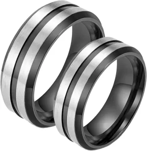 Couple Rings for Him and Her Sets, Stainless Steel Wedding Rings Sets for Couples Comfort Fit Black Silver Brushed Ring 8mm