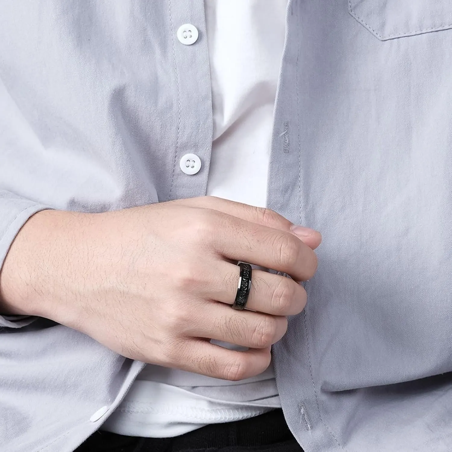 Couples Promise Rings for Him and Her Set, Tungsten Anniversary Rings for Couple Comfort Fit 4mm 6mm Black Ring Inlay Metal
