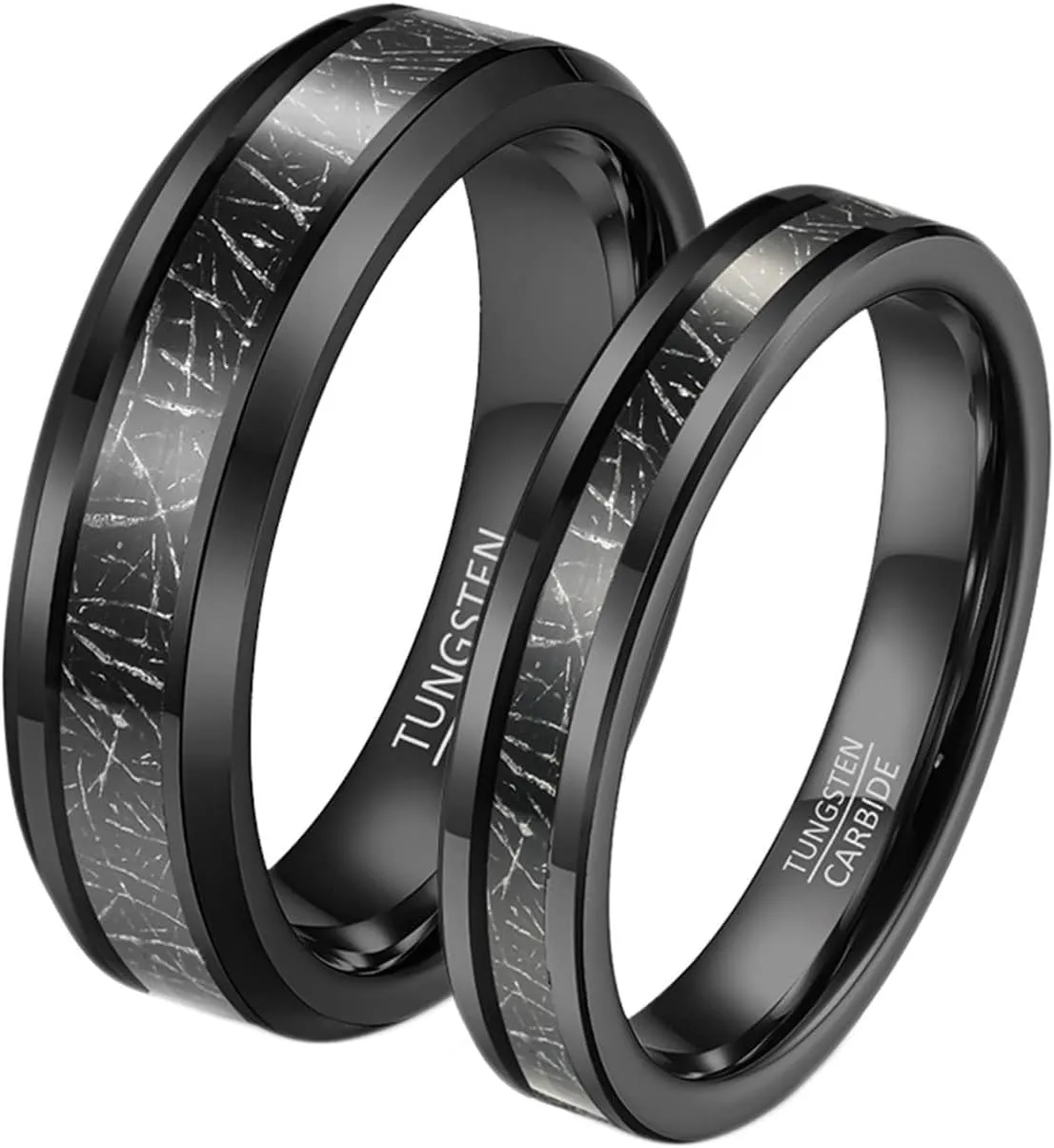 Couples Promise Rings for Him and Her Set, Tungsten Anniversary Rings for Couple Comfort Fit 4mm 6mm Black Ring Inlay Metal