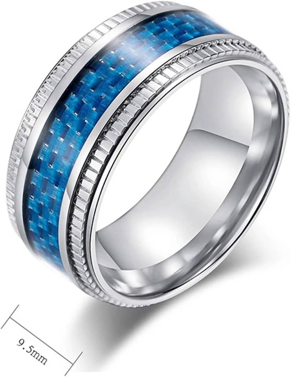 Couples Rings for Him and Her Set Promise Rings, Stainless Steel Couples Wedding Rings Set Comfort Fit Blue Carbon Fiber Rings Silver 9.5mm