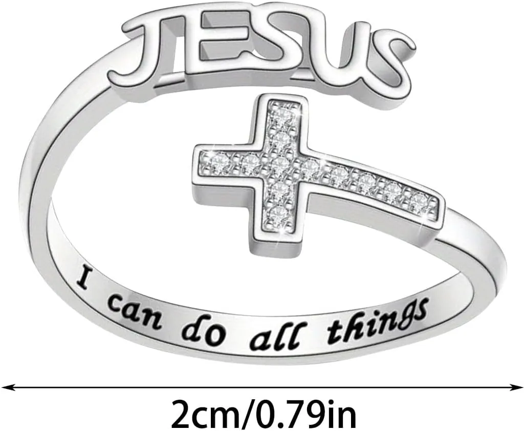 Cross Ring, Faith Ring Sterling Silver Adjustable Cross Wrap Ring Christian Fashion Band Ring for Women Girlfriend Gift Couples Rings