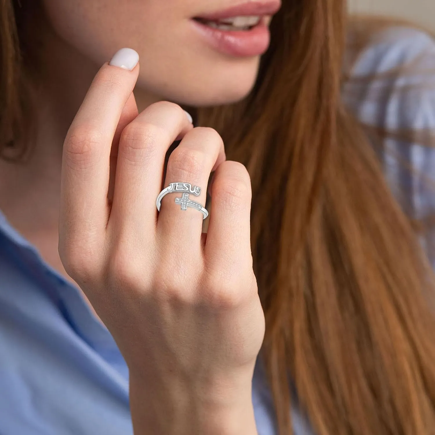 Cross Ring, Faith Ring Sterling Silver Adjustable Cross Wrap Ring Christian Fashion Band Ring for Women Girlfriend Gift Couples Rings