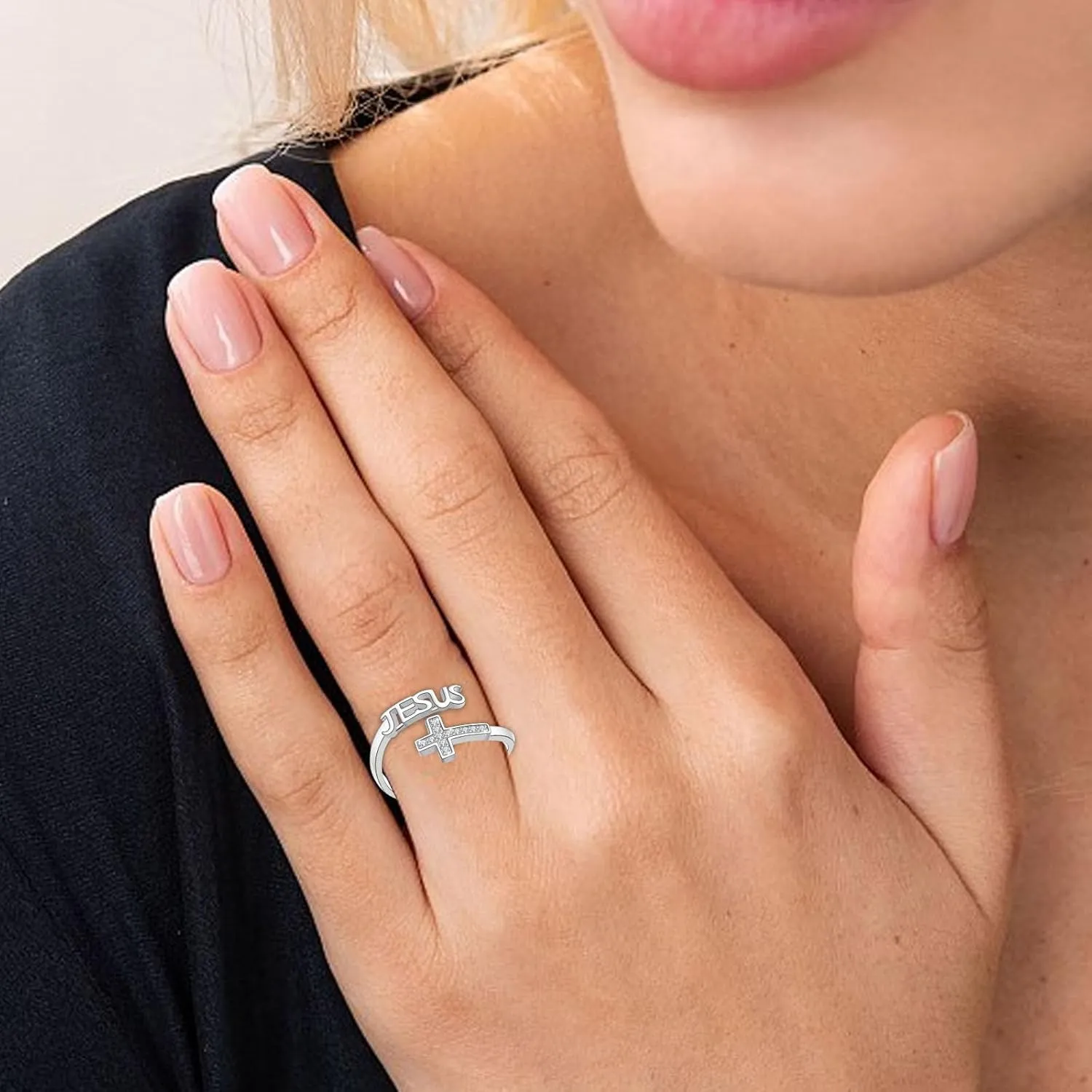 Cross Ring, Faith Ring Sterling Silver Adjustable Cross Wrap Ring Christian Fashion Band Ring for Women Girlfriend Gift Couples Rings