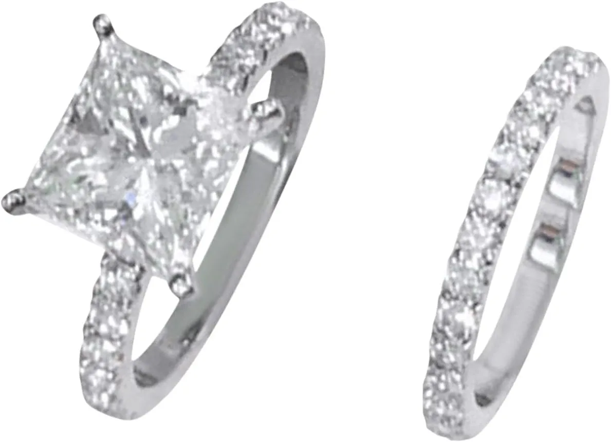 Cubic Zirconia Two-in-One Cushion Cut Wedding Bands for Women, Engagement Promise Ring for Women Bridal Sets