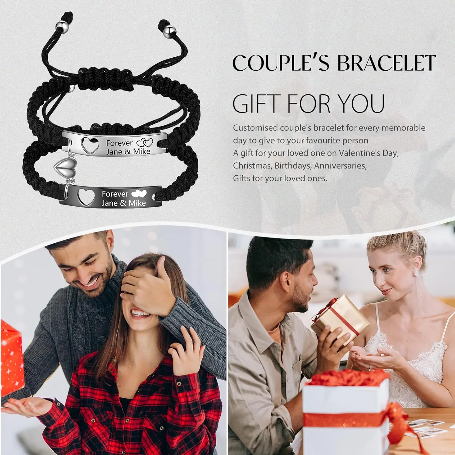Custom Name Bracelets for Couples Personalized His and Hers Bracelets Promise Matching Bracelets for Couples Valentine's Day Mobius Bracelets