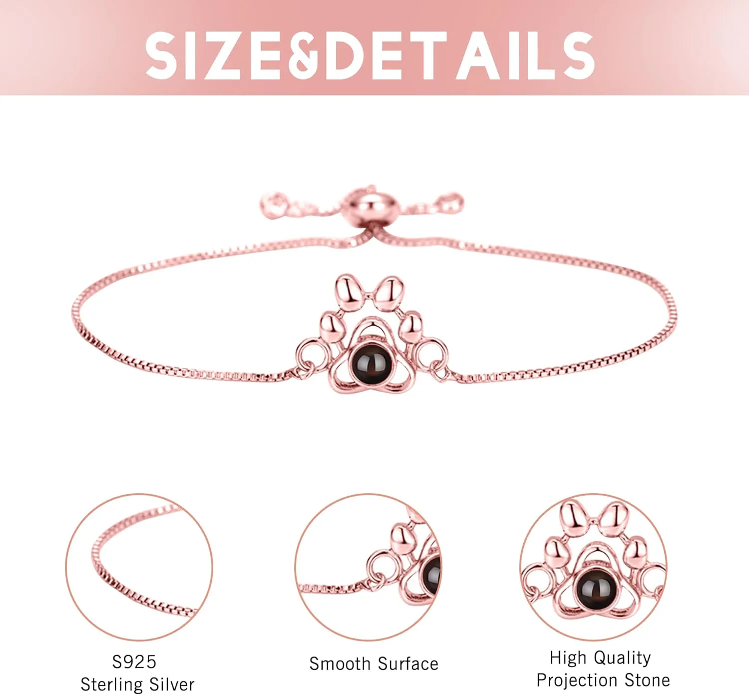 Customizable Photo Bracelets, Personalized Bracelets, Paw Charm Projection Bracelets - Memorial Bracelets as commemorative gifts for yourself, mom, daughter