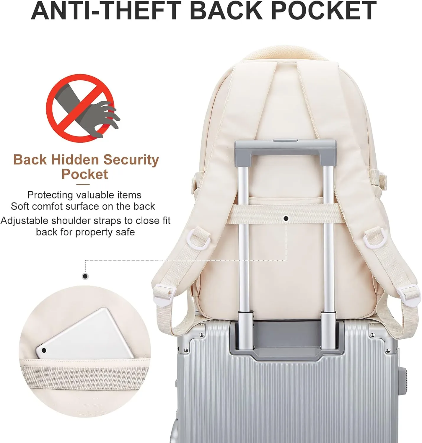 Cute Middle School Backpack For Teen Girls,Waterproof Casual Bookbags,Lightweight Travel Daypack,Basic Laptop College Backpack For Women(White)