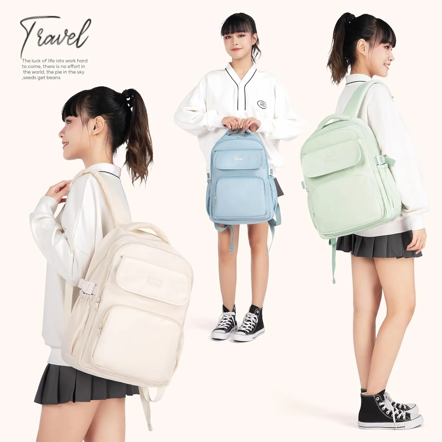 Cute Middle School Backpack For Teen Girls,Waterproof Casual Bookbags,Lightweight Travel Daypack,Basic Laptop College Backpack For Women(White)