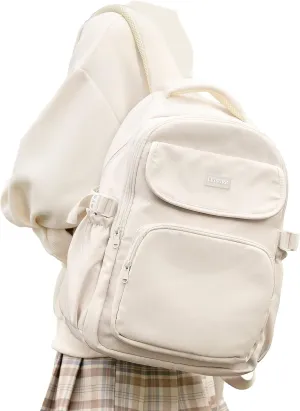 Cute Middle School Backpack For Teen Girls,Waterproof Casual Bookbags,Lightweight Travel Daypack,Basic Laptop College Backpack For Women(White)