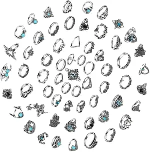 Cute Ring Set 62pcs Mixed Vintage Rings Elegant Jewelry for Engagement