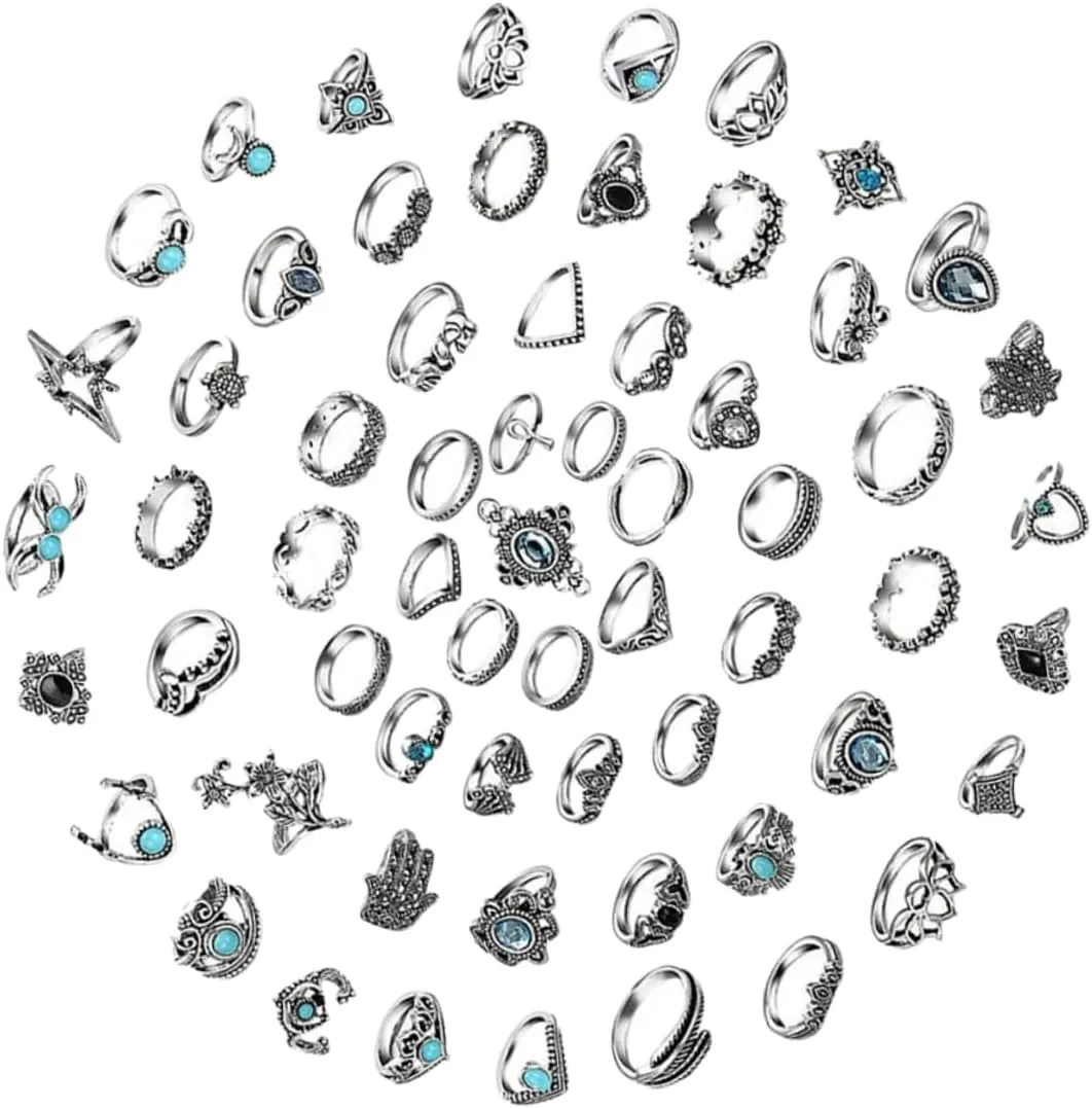 Cute Ring Set 62pcs Mixed Vintage Rings Elegant Jewelry for Engagement