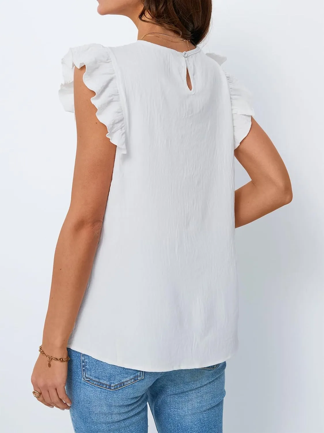 Dealmore Womens Dressy Casual Blouses Cap Ruffle Sleeve Summer Tops Business Work T Shirts Basic Pleated Tunic 2025