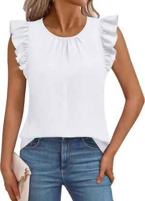 Dealmore Womens Dressy Casual Blouses Cap Ruffle Sleeve Summer Tops Business Work T Shirts Basic Pleated Tunic 2025