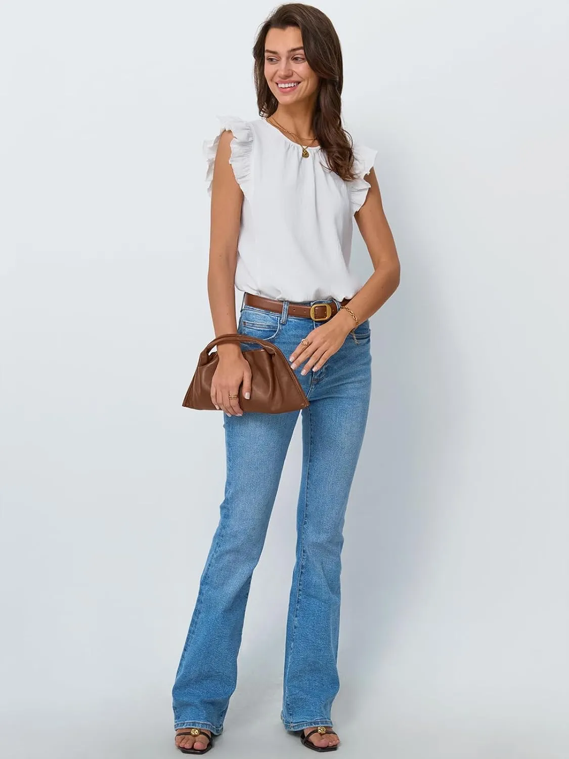 Dealmore Womens Dressy Casual Blouses Cap Ruffle Sleeve Summer Tops Business Work T Shirts Basic Pleated Tunic 2025