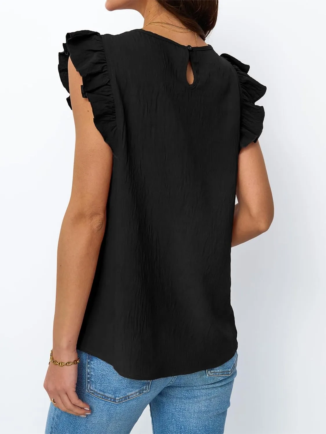 Dealmore Womens Dressy Casual Blouses Cap Ruffle Sleeve Summer Tops Business Work T Shirts Basic Pleated Tunic 2025