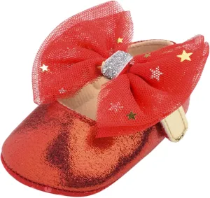 DEESEE(TM)_Home Baby Shoes, Baby Girls Mary Janes Flat Bowknot Rubber Sole First Walker Princess Dress Shoes