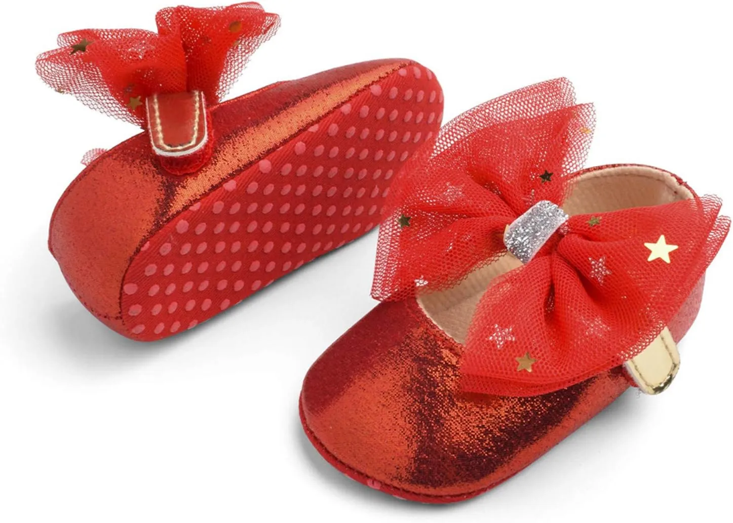 DEESEE(TM)_Home Baby Shoes, Baby Girls Mary Janes Flat Bowknot Rubber Sole First Walker Princess Dress Shoes