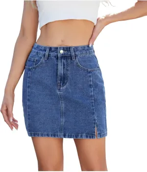 Denim Skirt Women high Waist Mini Slit Street Jean Skirt Summer Outfit