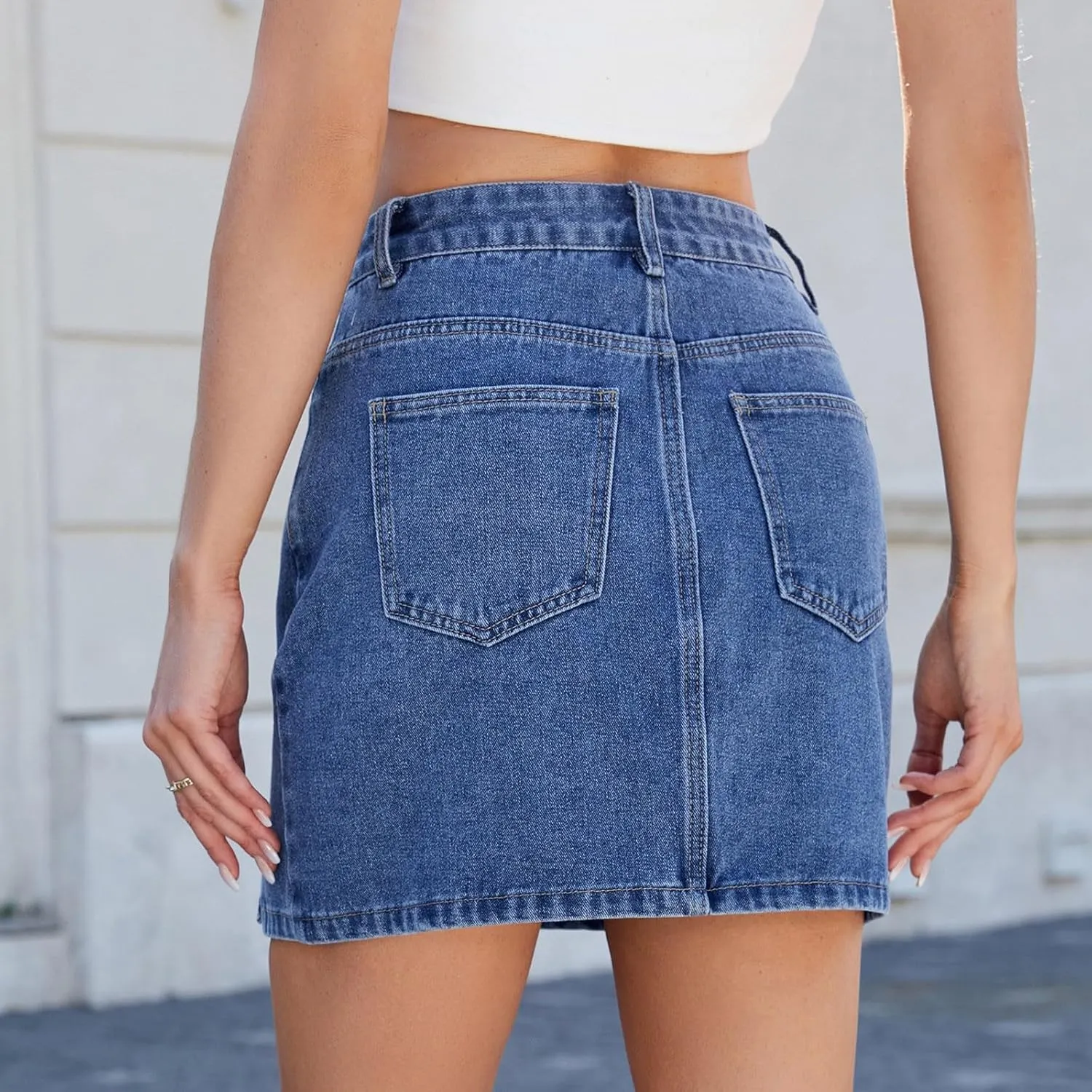 Denim Skirt Women high Waist Mini Slit Street Jean Skirt Summer Outfit