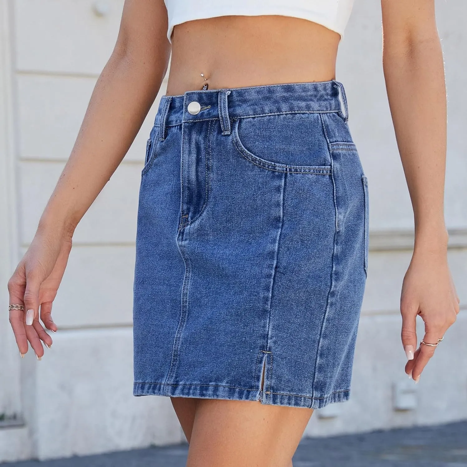 Denim Skirt Women high Waist Mini Slit Street Jean Skirt Summer Outfit