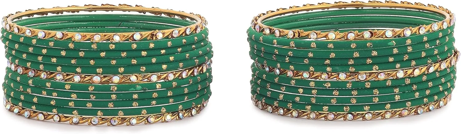 Desi Indian Bangles For Women - Set Of 22 Pcs Bollywood Indian Jewelry Sets For Women, 80s Accessories Bangle Bracelets Party Favors Alloy Metal Churi