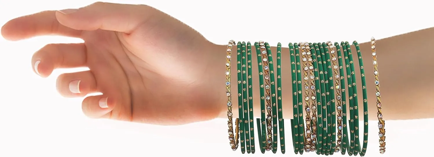 Desi Indian Bangles For Women - Set Of 22 Pcs Bollywood Indian Jewelry Sets For Women, 80s Accessories Bangle Bracelets Party Favors Alloy Metal Churi