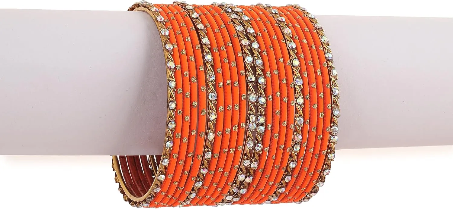 Desi Indian Bangles For Women - Set Of 22 Pcs Bollywood Indian Jewelry Sets For Women, 80s Accessories Bangle Bracelets Party Favors Alloy Metal Churi