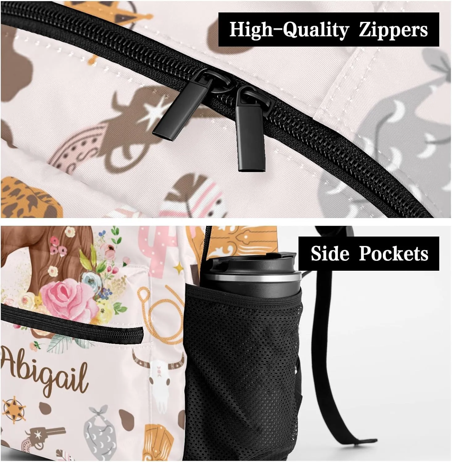 Deven Cowgirl Western Floral Horse Personalized Kids for Boy/Girl Teen Primary School Daypack Travel Bag Bookbag