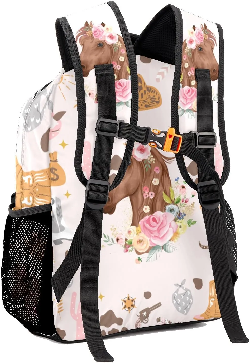 Deven Cowgirl Western Floral Horse Personalized Kids for Boy/Girl Teen Primary School Daypack Travel Bag Bookbag