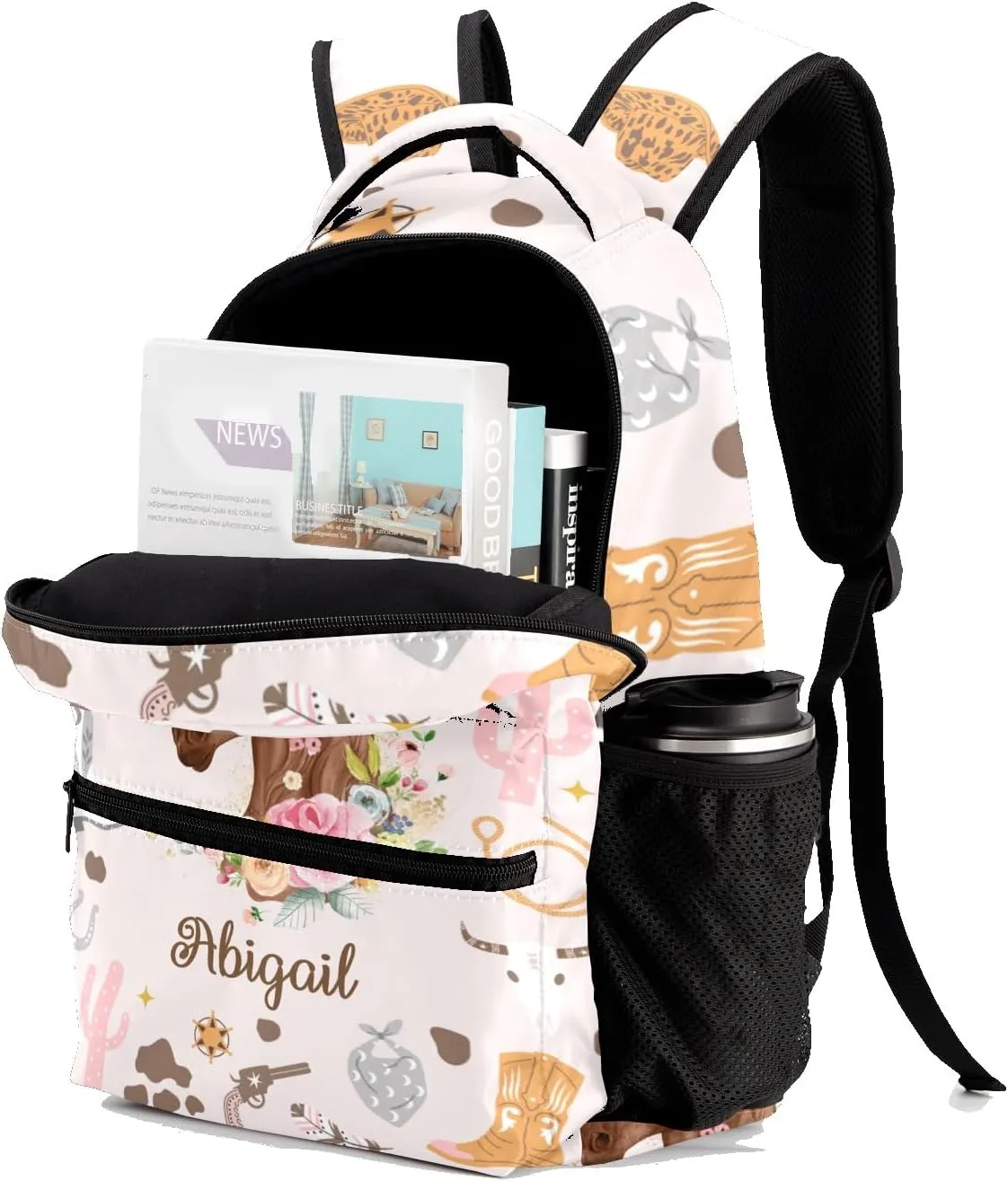 Deven Cowgirl Western Floral Horse Personalized Kids for Boy/Girl Teen Primary School Daypack Travel Bag Bookbag