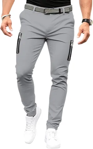 DGHM-JLMY Mens Chinos Slim Fit Pants Comfort Casual Solid Trousers Skinny Tapered Dress Pants with Zipper Pockets
