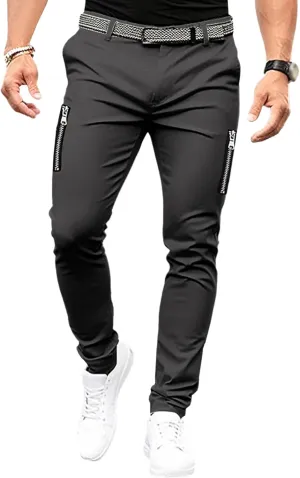 DGHM-JLMY Mens Chinos Slim Fit Pants Comfort Casual Solid Trousers Skinny Tapered Dress Pants with Zipper Pockets