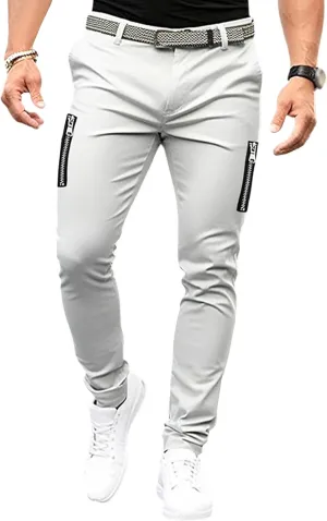 DGHM-JLMY Mens Chinos Slim Fit Pants Comfort Casual Solid Trousers Skinny Tapered Dress Pants with Zipper Pockets