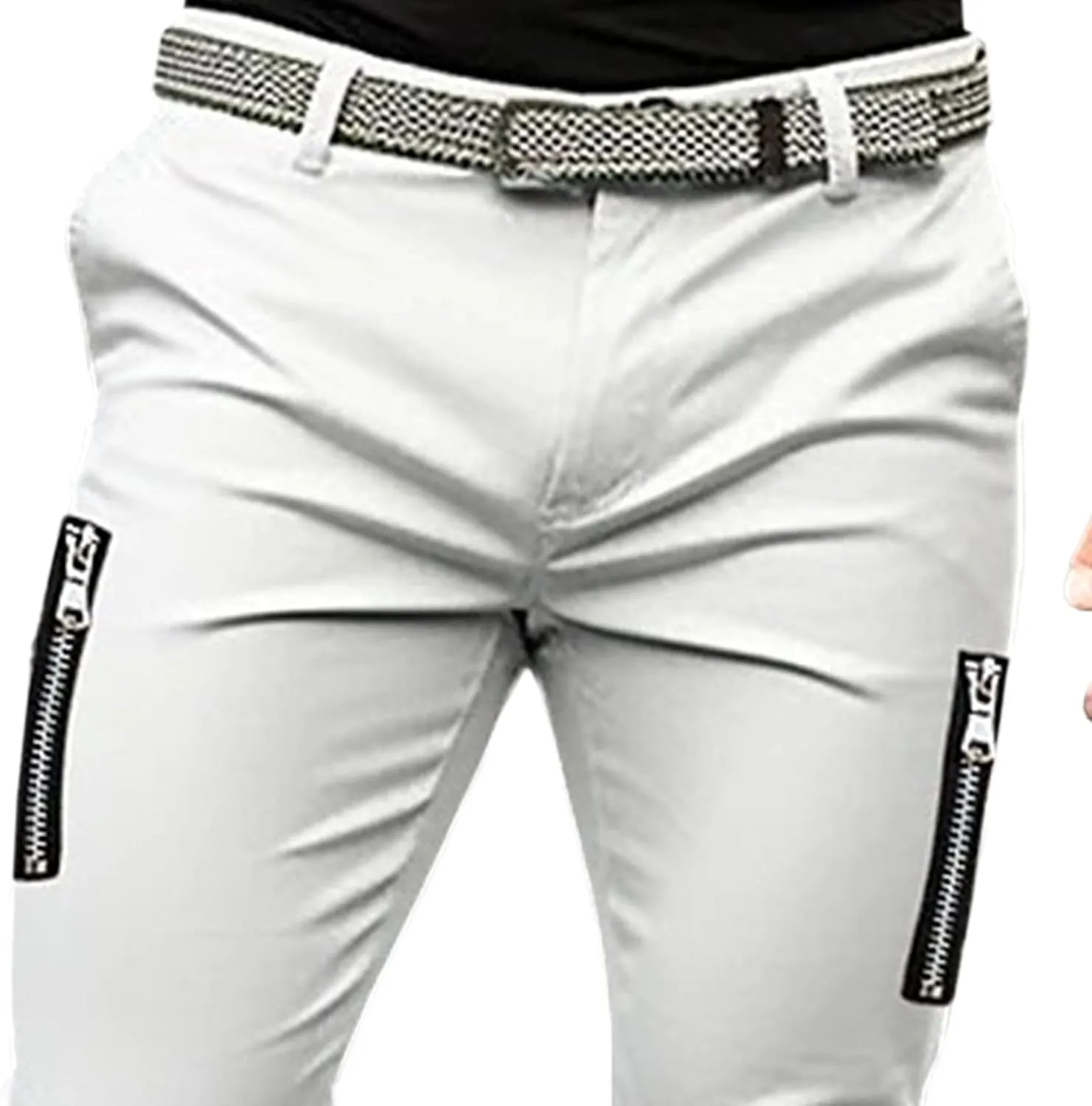 DGHM-JLMY Mens Chinos Slim Fit Pants Comfort Casual Solid Trousers Skinny Tapered Dress Pants with Zipper Pockets