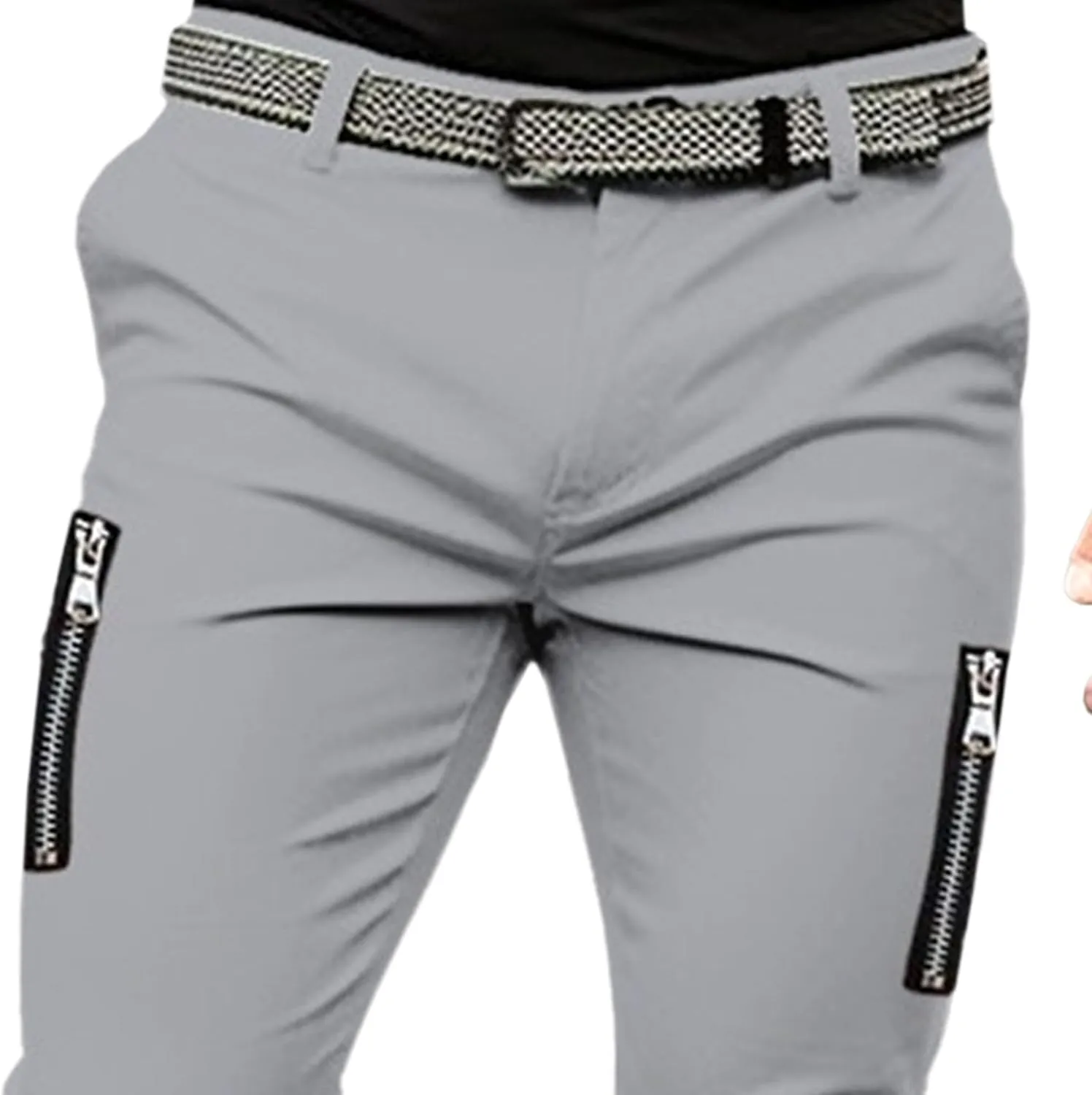 DGHM-JLMY Mens Chinos Slim Fit Pants Comfort Casual Solid Trousers Skinny Tapered Dress Pants with Zipper Pockets