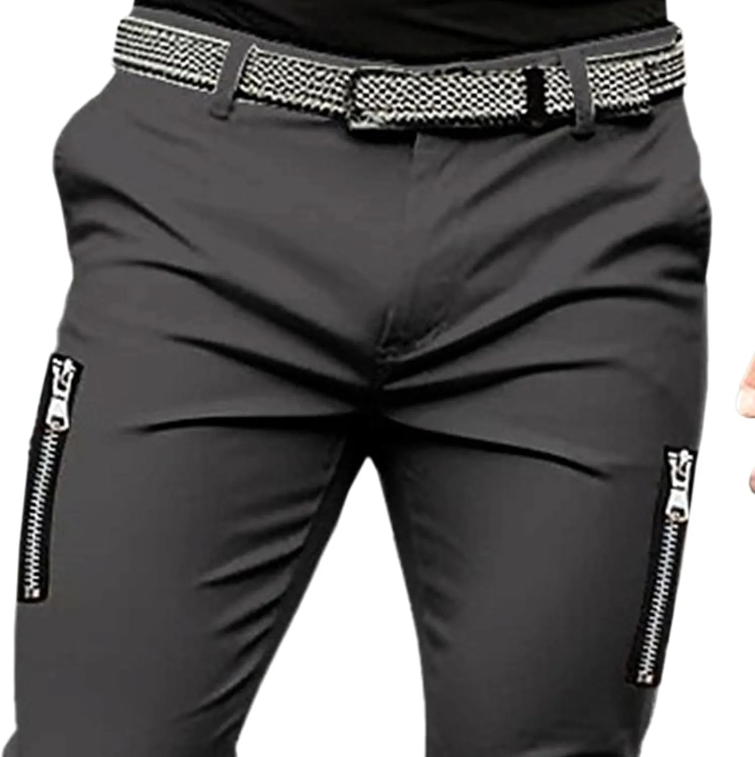 DGHM-JLMY Mens Chinos Slim Fit Pants Comfort Casual Solid Trousers Skinny Tapered Dress Pants with Zipper Pockets
